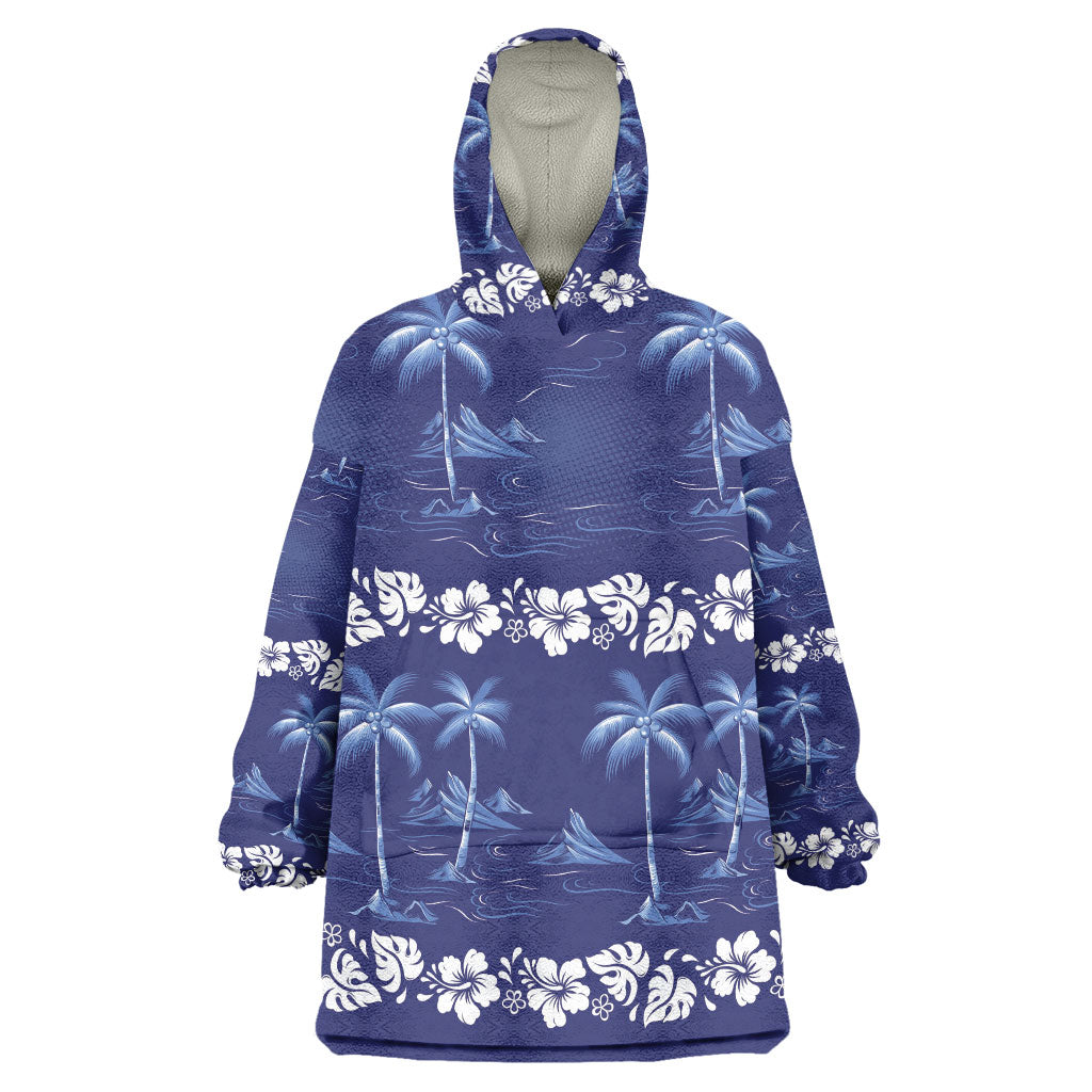Blue Hawaii Palm Tree Hibiscus Wearable Blanket Hoodie Fantasy Summer Vibe LT01 One Size Blue - Polynesian Pride