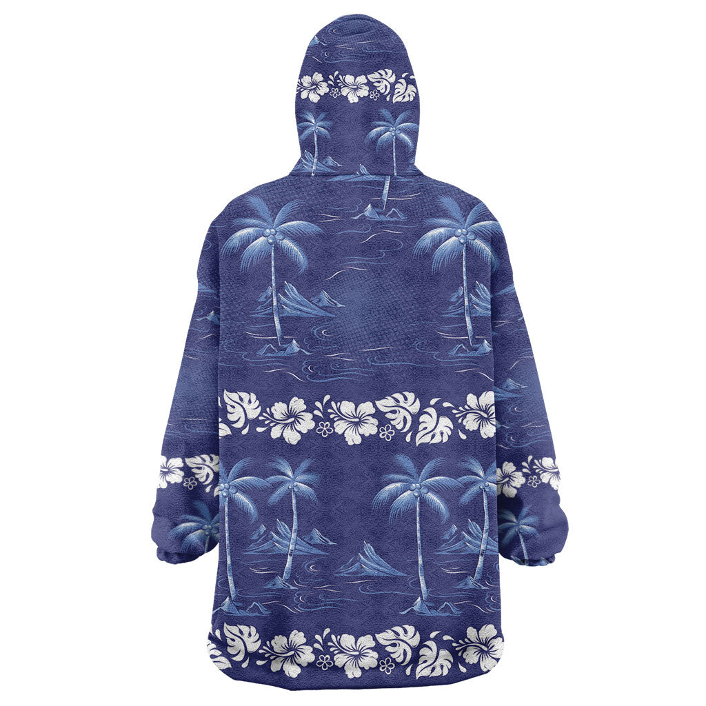 Blue Hawaii Palm Tree Hibiscus Wearable Blanket Hoodie Fantasy Summer Vibe LT01 - Polynesian Pride