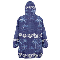 Blue Hawaii Palm Tree Hibiscus Wearable Blanket Hoodie Fantasy Summer Vibe LT01 - Polynesian Pride