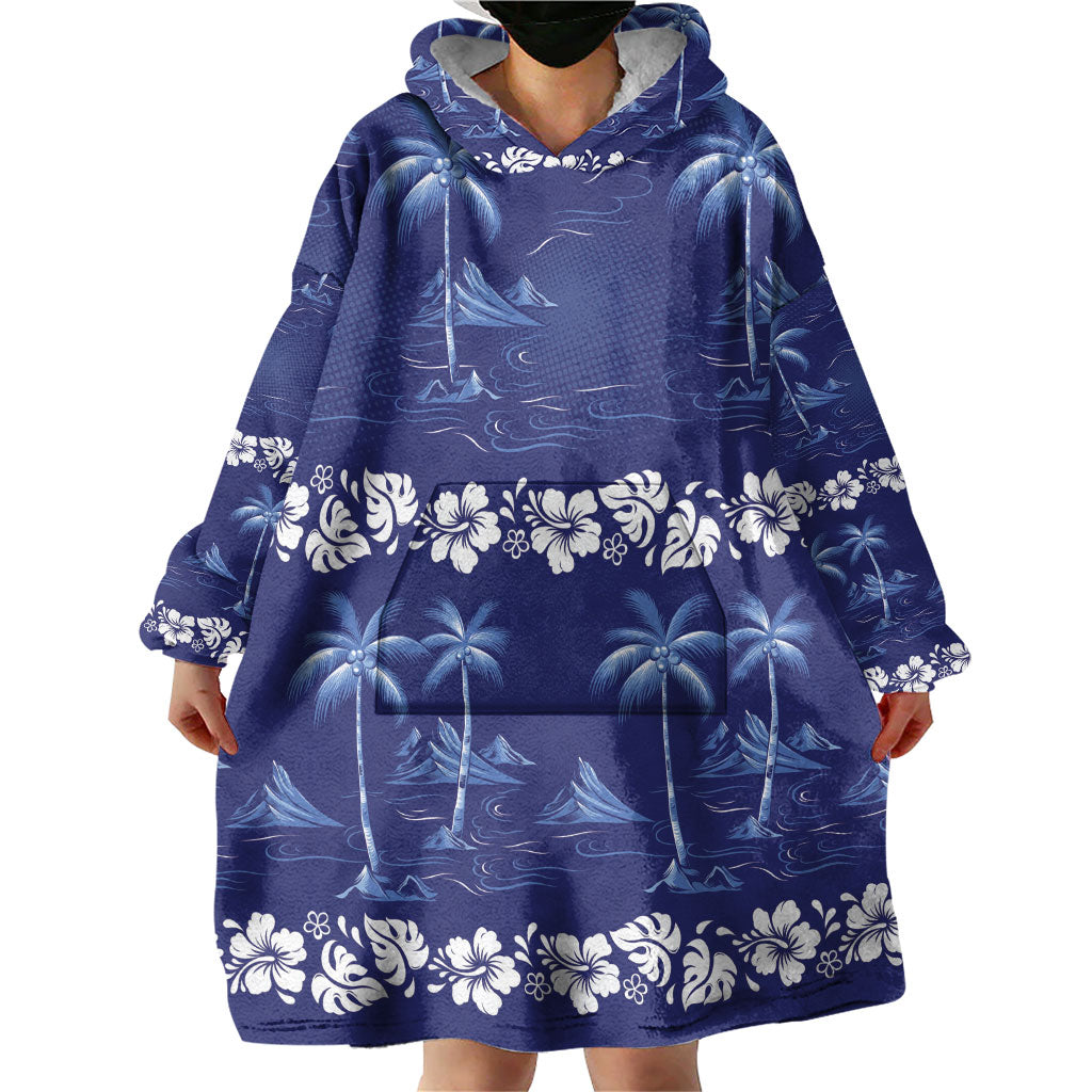 Blue Hawaii Palm Tree Hibiscus Wearable Blanket Hoodie Fantasy Summer Vibe LT01 - Polynesian Pride