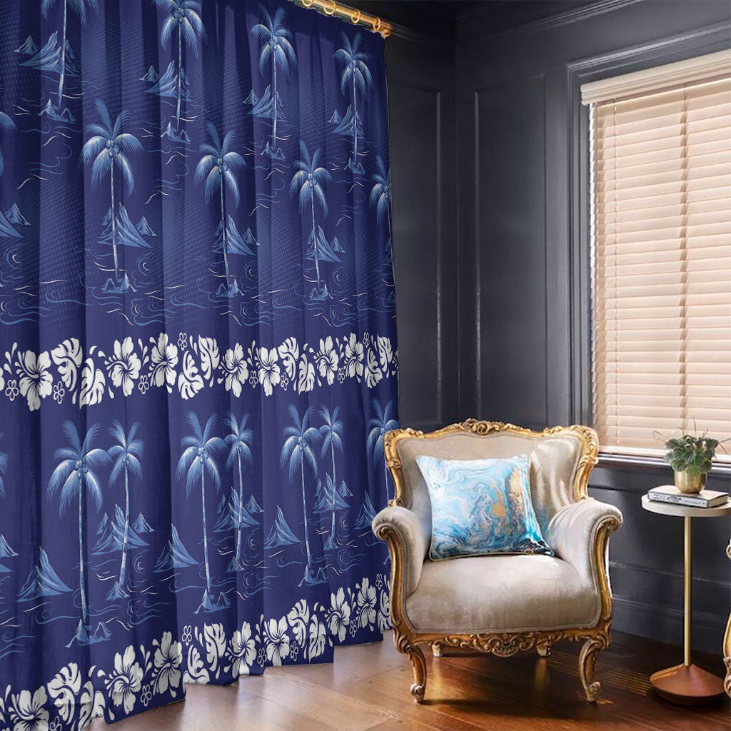 Blue Hawaii Palm Tree Hibiscus Window Curtain Fantasy Summer Vibe LT01 - Polynesian Pride