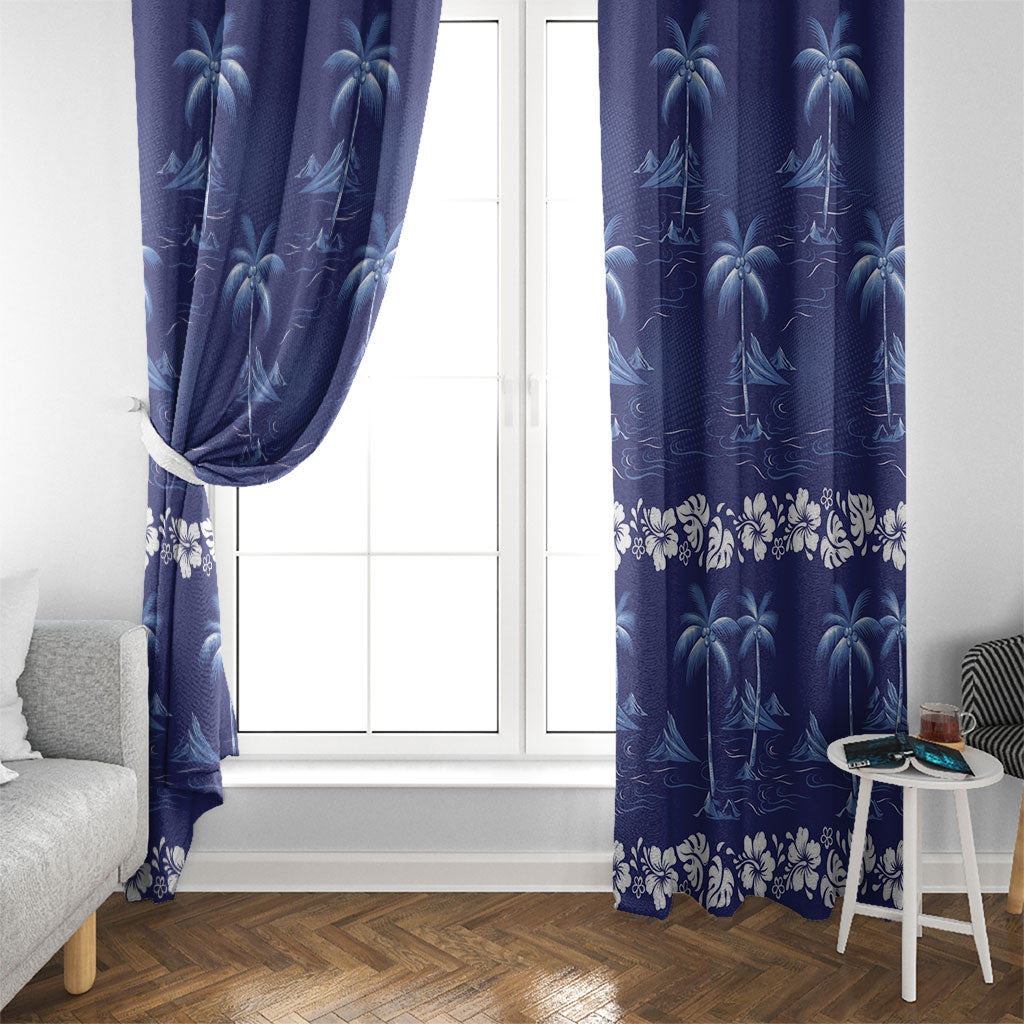 Blue Hawaii Palm Tree Hibiscus Window Curtain Fantasy Summer Vibe LT01 - Polynesian Pride