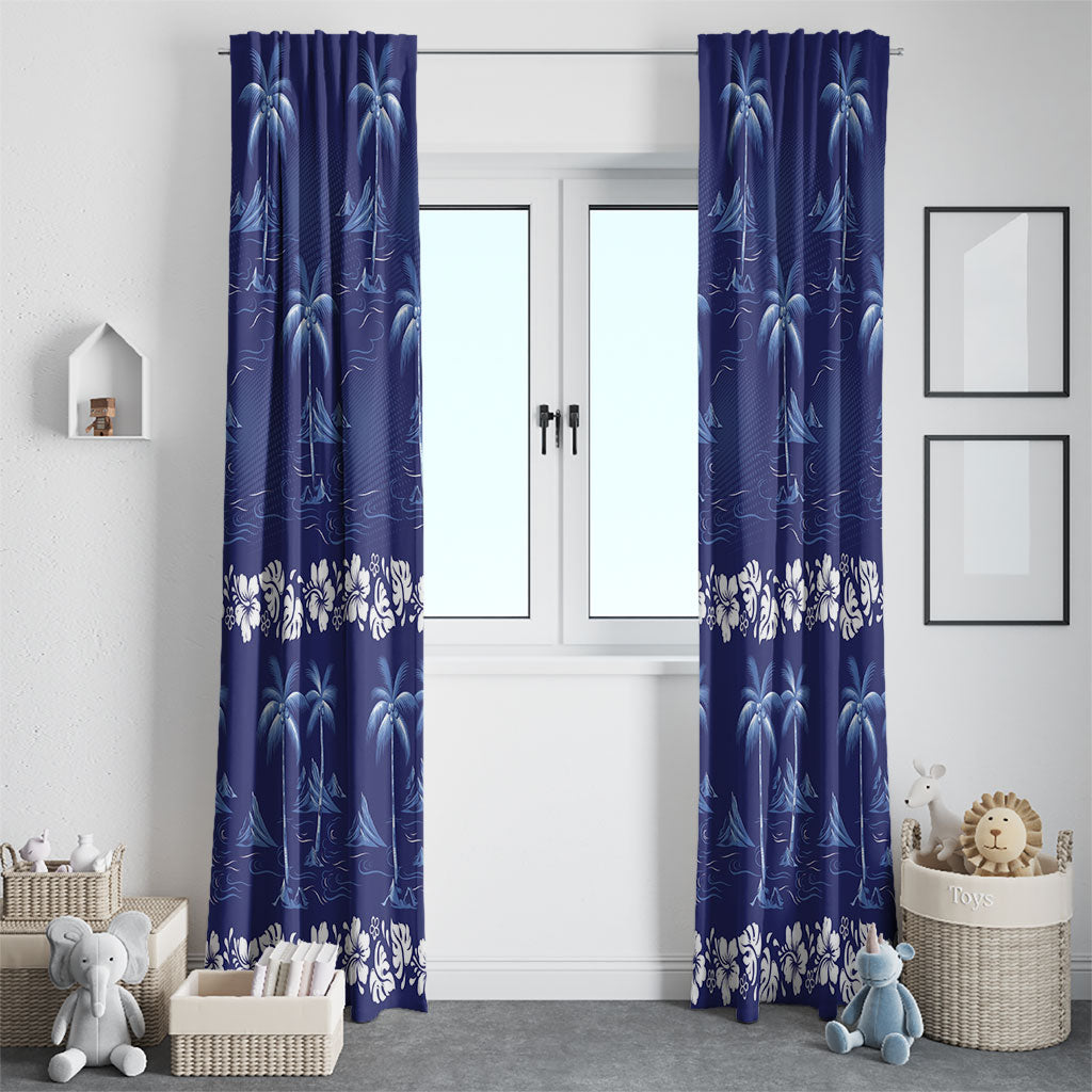 Blue Hawaii Palm Tree Hibiscus Window Curtain Fantasy Summer Vibe LT01 - Polynesian Pride