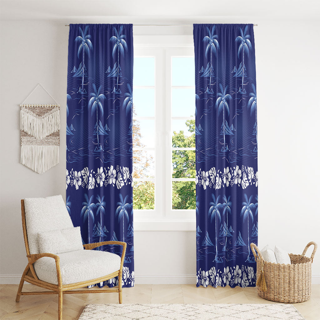 Blue Hawaii Palm Tree Hibiscus Window Curtain Fantasy Summer Vibe LT01 - Polynesian Pride