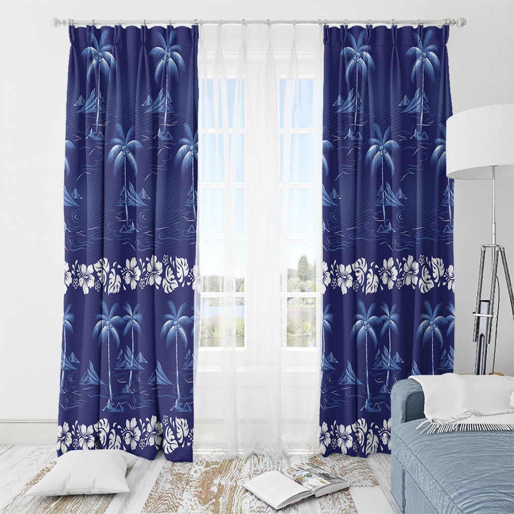 Blue Hawaii Palm Tree Hibiscus Window Curtain Fantasy Summer Vibe LT01 - Polynesian Pride
