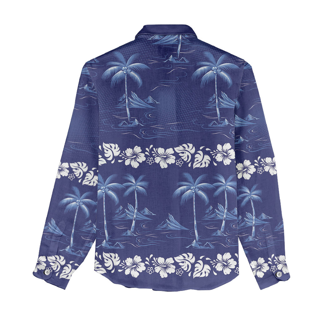 Blue Hawaii Palm Tree Hibiscus Women Casual Shirt Fantasy Summer Vibe LT01 - Polynesian Pride