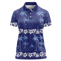 Blue Hawaii Palm Tree Hibiscus Women Polo Shirt Fantasy Summer Vibe LT01 Female Blue - Polynesian Pride