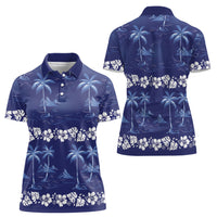 Blue Hawaii Palm Tree Hibiscus Women Polo Shirt Fantasy Summer Vibe LT01 - Polynesian Pride