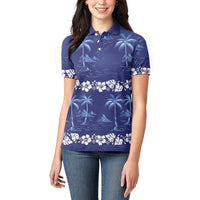 Blue Hawaii Palm Tree Hibiscus Women Polo Shirt Fantasy Summer Vibe LT01 - Polynesian Pride