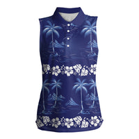 Blue Hawaii Palm Tree Hibiscus Women Sleeveless Polo Shirt Fantasy Summer Vibe LT01 Female Blue - Polynesian Pride