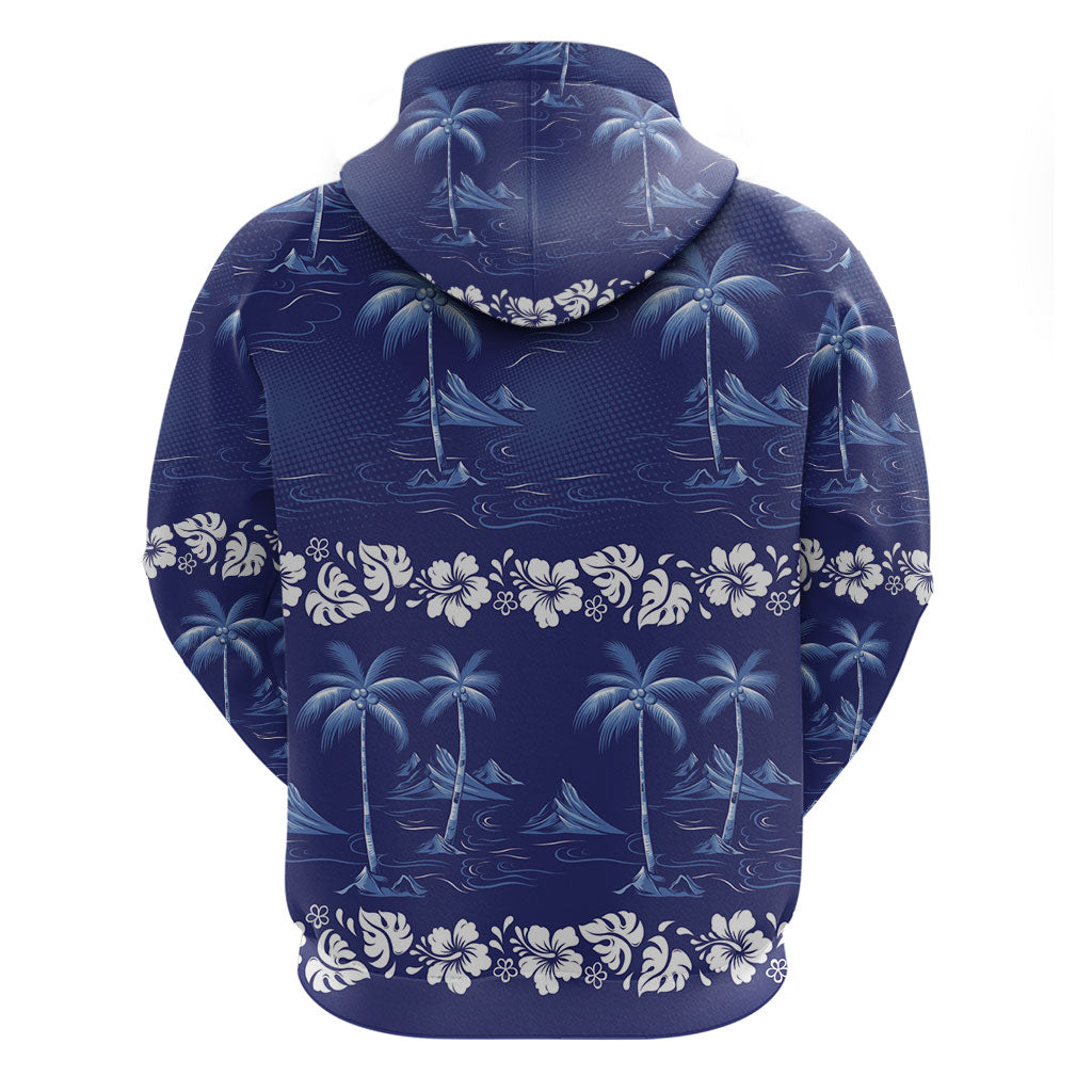 Blue Hawaii Palm Tree Hibiscus Zip Hoodie Fantasy Summer Vibe LT01 - Polynesian Pride