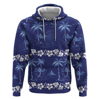 Blue Hawaii Palm Tree Hibiscus Zip Hoodie Fantasy Summer Vibe LT01 Pullover Hoodie Blue - Polynesian Pride