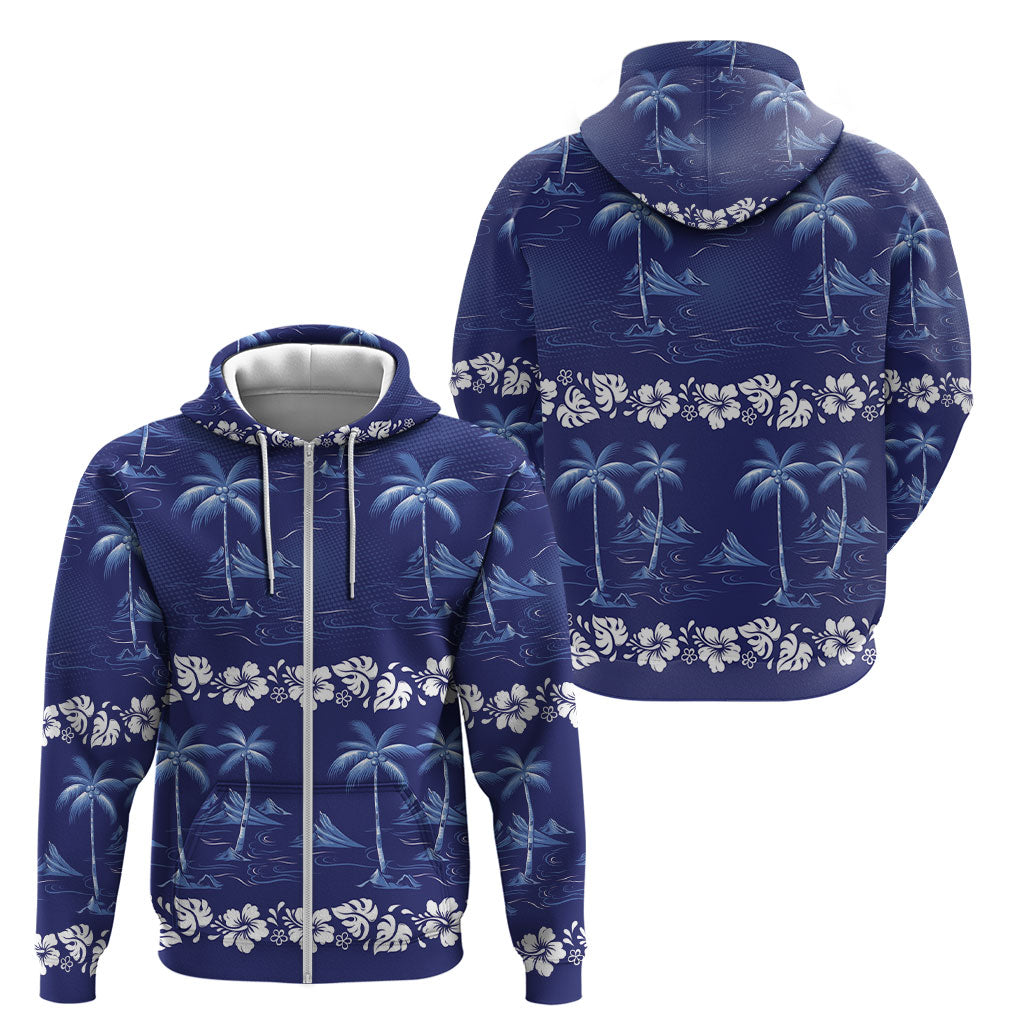 Blue Hawaii Palm Tree Hibiscus Zip Hoodie Fantasy Summer Vibe LT01 - Polynesian Pride