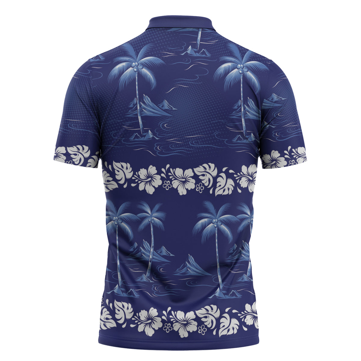 Blue Hawaii Palm Tree Hibiscus Zipper Polo Shirt Fantasy Summer Vibe LT01 - Polynesian Pride