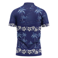 Blue Hawaii Palm Tree Hibiscus Zipper Polo Shirt Fantasy Summer Vibe LT01 - Polynesian Pride