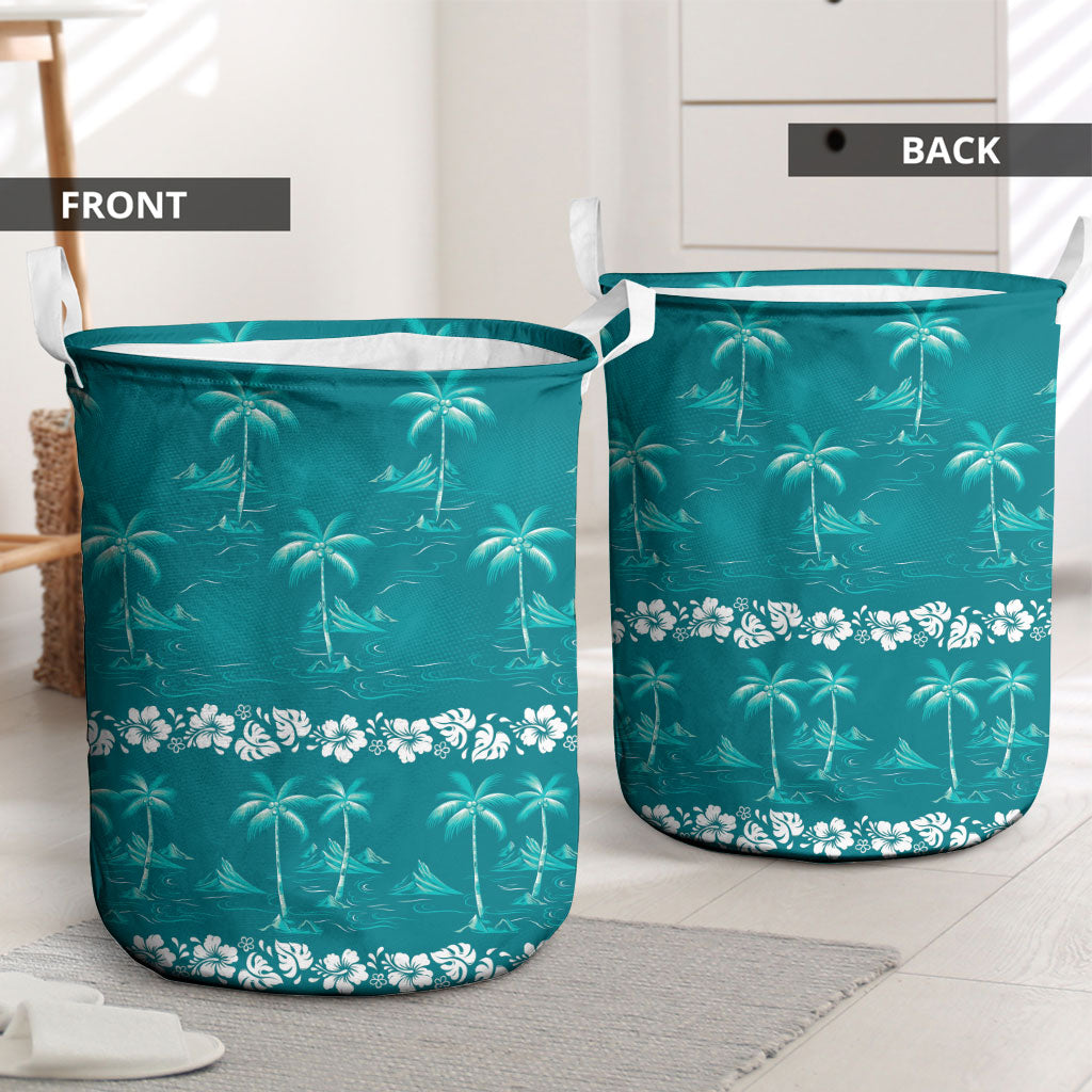 Cyan Hawaii Palm Tree Hibiscus Laundry Basket Fantasy Summer Vibe LT01 - Polynesian Pride