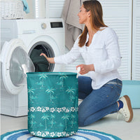 Cyan Hawaii Palm Tree Hibiscus Laundry Basket Fantasy Summer Vibe LT01 - Polynesian Pride