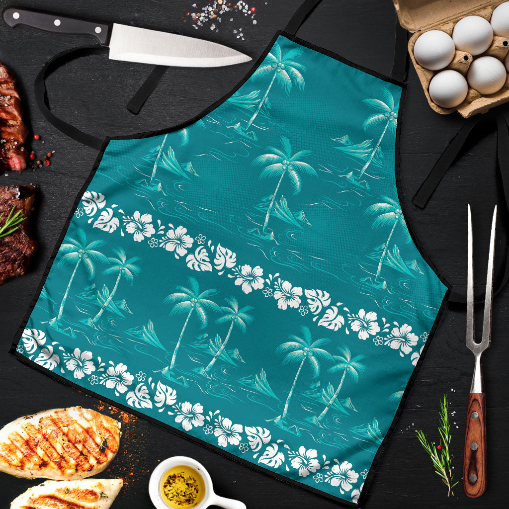 Cyan Hawaii Palm Tree Hibiscus Apron Fantasy Summer Vibe LT01 Cyan - Polynesian Pride