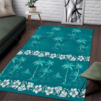 Cyan Hawaii Palm Tree Hibiscus Area Rug Fantasy Summer Vibe LT01 Cyan - Polynesian Pride