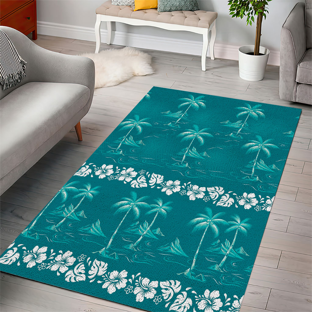 Cyan Hawaii Palm Tree Hibiscus Area Rug Fantasy Summer Vibe LT01 - Polynesian Pride