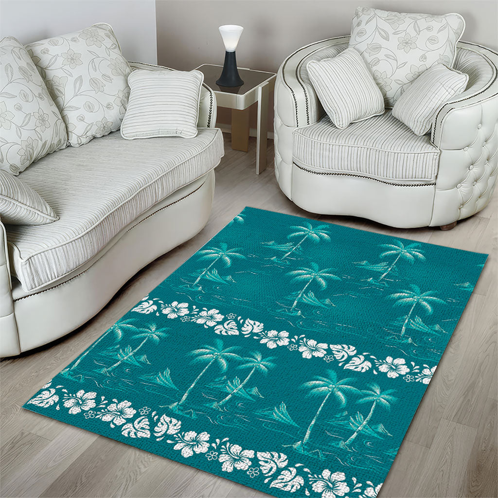 Cyan Hawaii Palm Tree Hibiscus Area Rug Fantasy Summer Vibe LT01 - Polynesian Pride