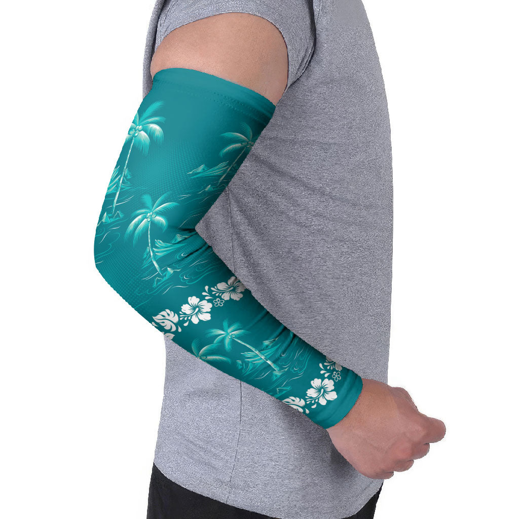 Cyan Hawaii Palm Tree Hibiscus Arm Sleeves Fantasy Summer Vibe LT01 - Polynesian Pride