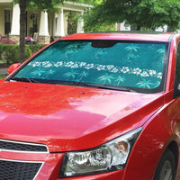 Cyan Hawaii Palm Tree Hibiscus Auto Sun Shade Fantasy Summer Vibe LT01 - Polynesian Pride