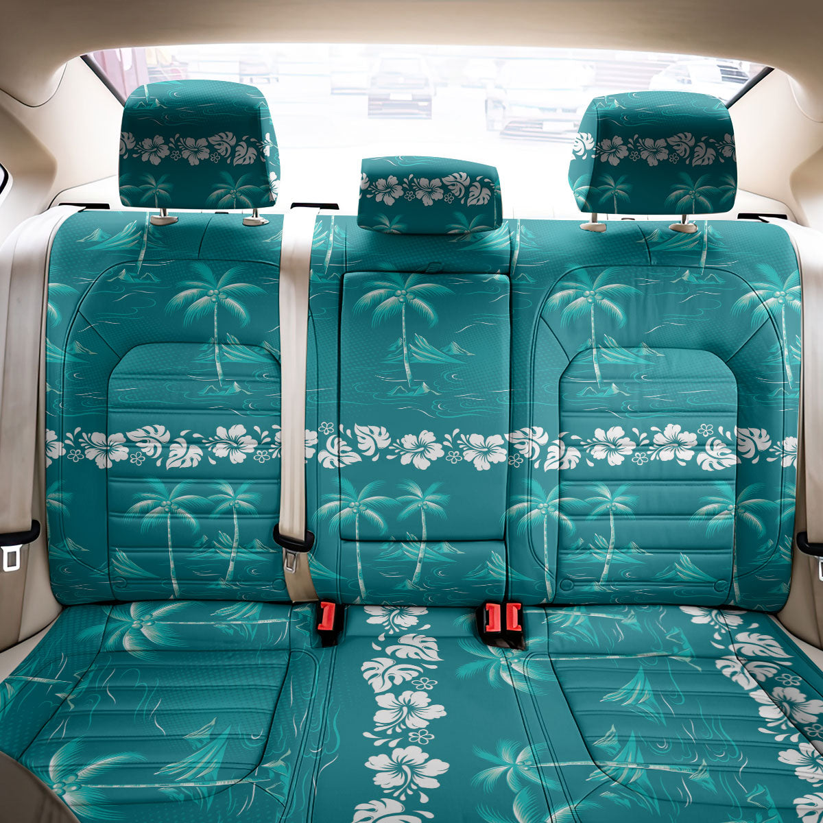 Cyan Hawaii Palm Tree Hibiscus Back Car Seat Cover Fantasy Summer Vibe LT01 - Polynesian Pride
