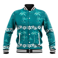 Cyan Hawaii Palm Tree Hibiscus Baseball Jacket Fantasy Summer Vibe LT01 Unisex Cyan - Polynesian Pride