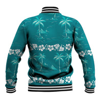 Cyan Hawaii Palm Tree Hibiscus Baseball Jacket Fantasy Summer Vibe LT01 - Polynesian Pride