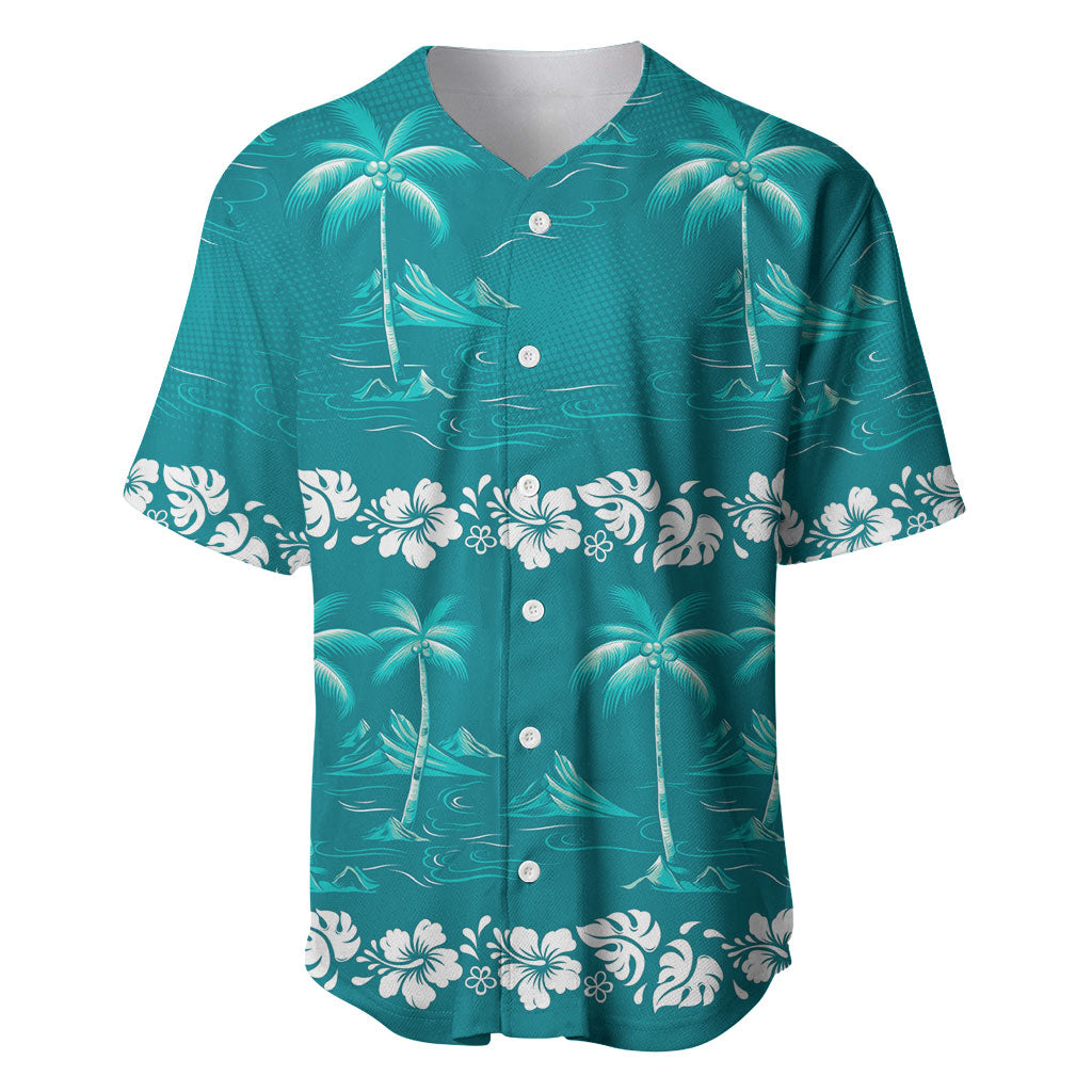 Cyan Hawaii Palm Tree Hibiscus Baseball Jersey Fantasy Summer Vibe LT01 Cyan - Polynesian Pride