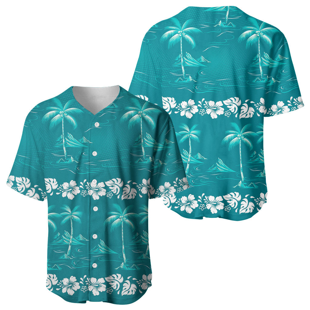 Cyan Hawaii Palm Tree Hibiscus Baseball Jersey Fantasy Summer Vibe LT01 - Polynesian Pride