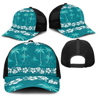 Cyan Hawaii Palm Tree Hibiscus Baseball Net Cap Fantasy Summer Vibe LT01 - Polynesian Pride