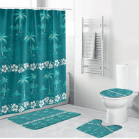 Cyan Hawaii Palm Tree Hibiscus Bathroom Set Fantasy Summer Vibe LT01 Bathroom Set (4 pcs) Cyan - Polynesian Pride