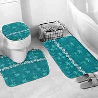 Cyan Hawaii Palm Tree Hibiscus Bathroom Set Fantasy Summer Vibe LT01 Mat Set Only (3 pcs) One Size Cyan - Polynesian Pride