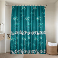 Cyan Hawaii Palm Tree Hibiscus Bathroom Set Fantasy Summer Vibe LT01 Shower Curtain Only Cyan - Polynesian Pride