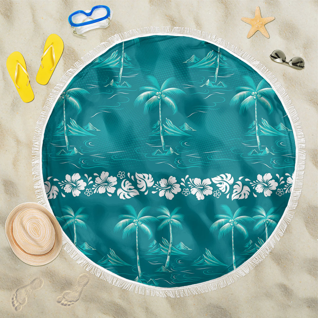 Cyan Hawaii Palm Tree Hibiscus Beach Blanket Fantasy Summer Vibe LT01 One Size 150cm Cyan - Polynesian Pride