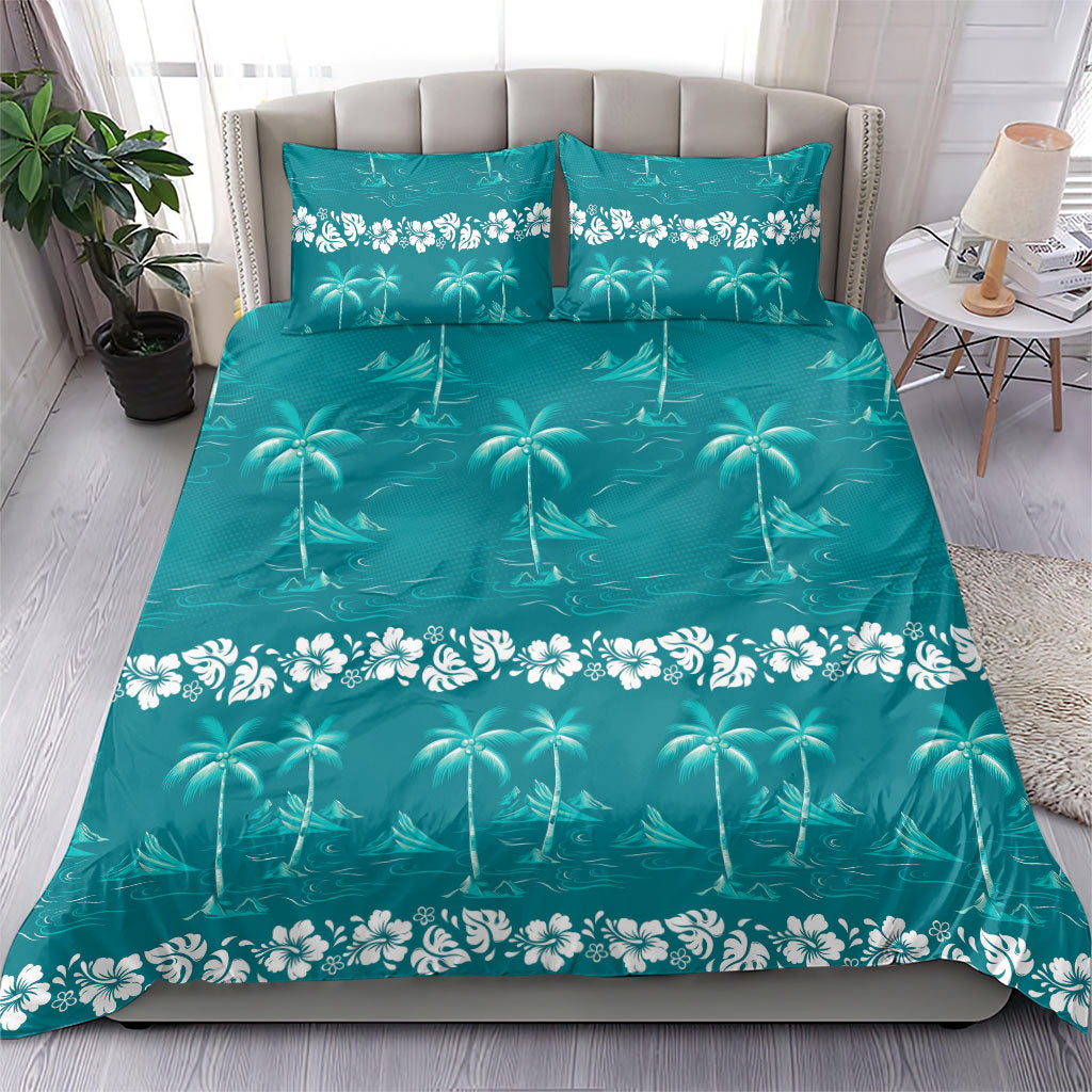 Cyan Hawaii Palm Tree Hibiscus Bedding Set Fantasy Summer Vibe LT01 - Polynesian Pride