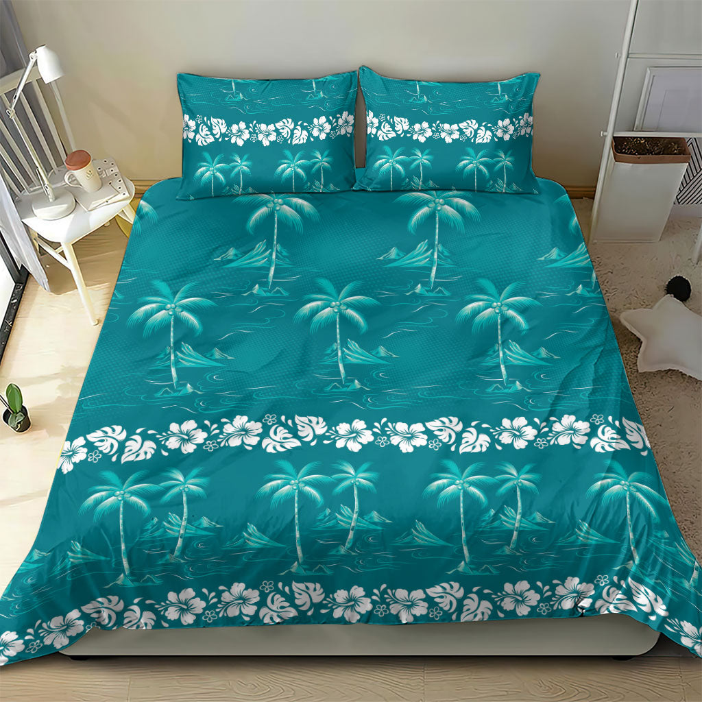 Cyan Hawaii Palm Tree Hibiscus Bedding Set Fantasy Summer Vibe LT01 - Polynesian Pride