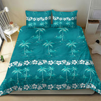 Cyan Hawaii Palm Tree Hibiscus Bedding Set Fantasy Summer Vibe LT01 - Polynesian Pride