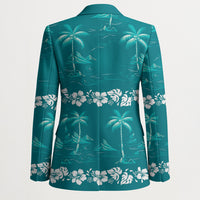Cyan Hawaii Palm Tree Hibiscus Blazer Fantasy Summer Vibe LT01 - Polynesian Pride