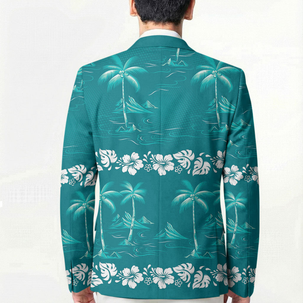 Cyan Hawaii Palm Tree Hibiscus Blazer Fantasy Summer Vibe LT01 - Polynesian Pride