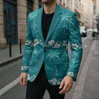 Cyan Hawaii Palm Tree Hibiscus Blazer Fantasy Summer Vibe LT01 - Polynesian Pride