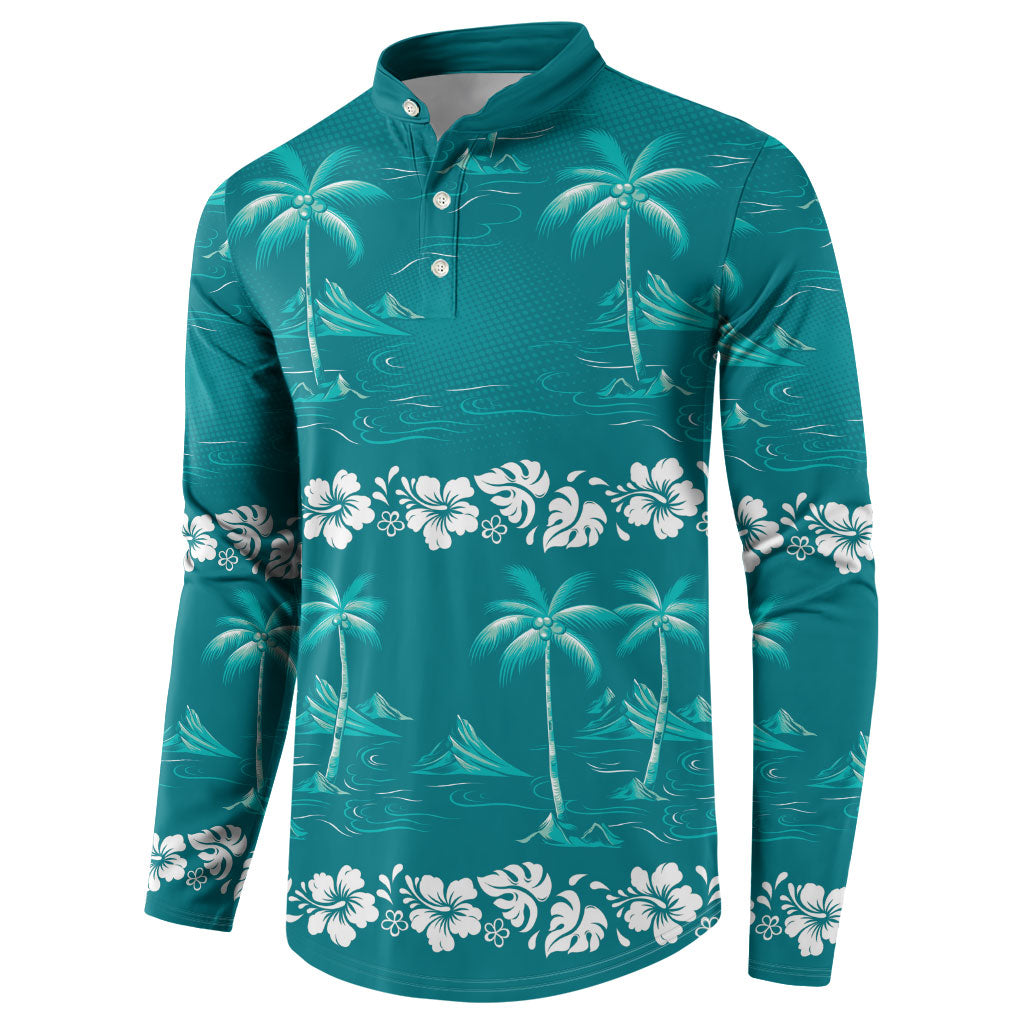 Cyan Hawaii Palm Tree Hibiscus Button Sweatshirt Fantasy Summer Vibe LT01 - Polynesian Pride