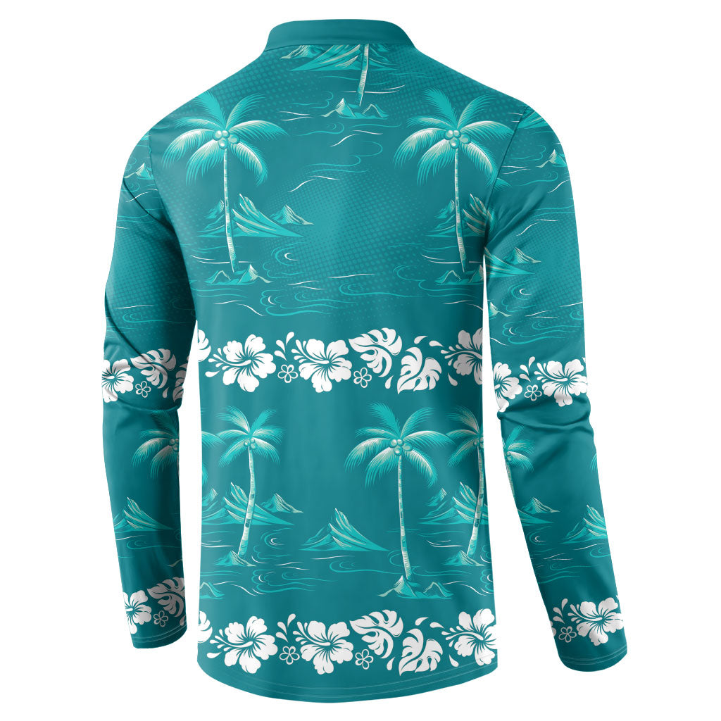 Cyan Hawaii Palm Tree Hibiscus Button Sweatshirt Fantasy Summer Vibe LT01 - Polynesian Pride