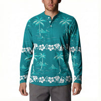 Cyan Hawaii Palm Tree Hibiscus Button Sweatshirt Fantasy Summer Vibe LT01 - Polynesian Pride