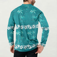 Cyan Hawaii Palm Tree Hibiscus Button Sweatshirt Fantasy Summer Vibe LT01 - Polynesian Pride