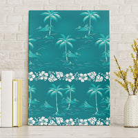 Cyan Hawaii Palm Tree Hibiscus Canvas Wall Art Fantasy Summer Vibe LT01 Without Frame Cyan - Polynesian Pride