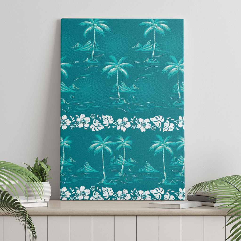 Cyan Hawaii Palm Tree Hibiscus Canvas Wall Art Fantasy Summer Vibe LT01 - Polynesian Pride