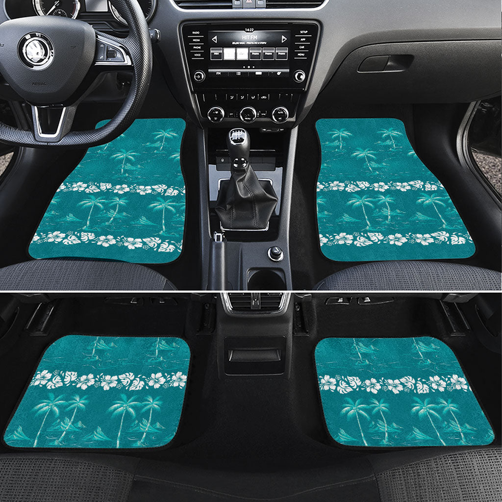 Cyan Hawaii Palm Tree Hibiscus Car Mats Fantasy Summer Vibe LT01 Set 4pcs Cyan - Polynesian Pride
